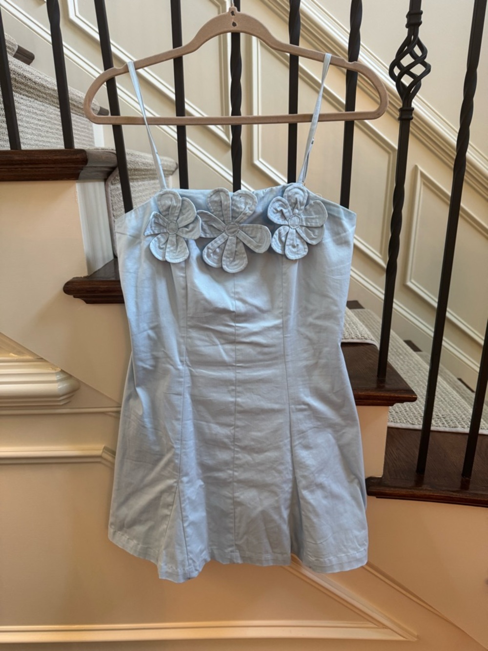 Light Blue “Baby Pink” Floral Mini Dress Women’s Size Medium